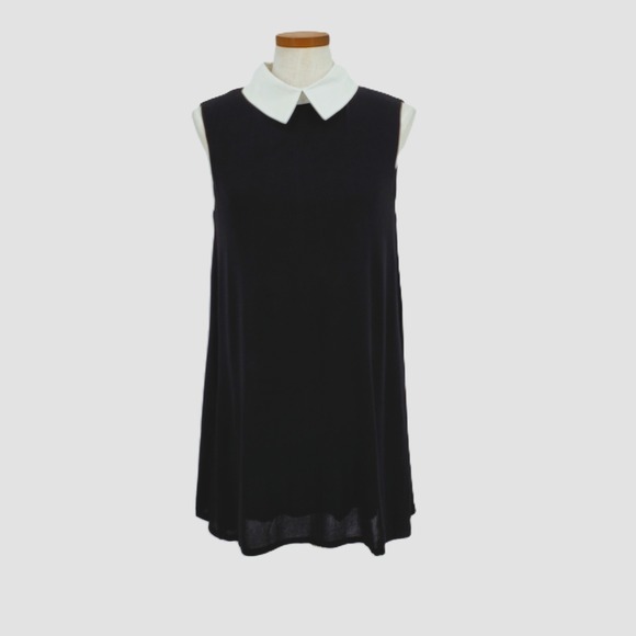 Tulip B Dresses & Skirts - Tulip B Womens M Black Shift Dress White Peter Pan Collar Sleeveless Pockets New